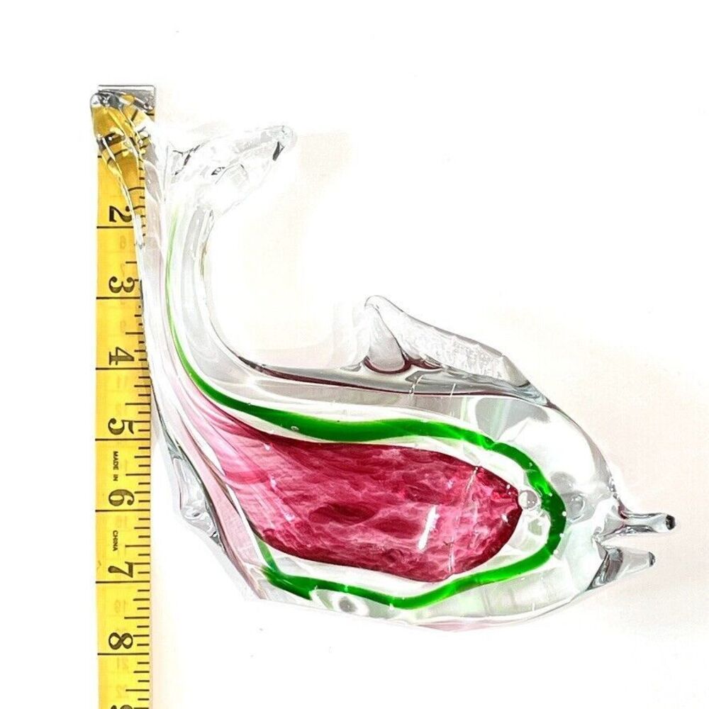 Vintage MCM Murano Fish Art Glass Sculpture Home Decor Green Pink 9 X 7 - Picture 8 of 9